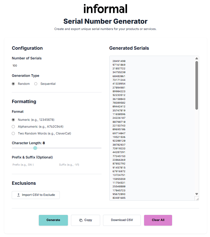 serial number generator